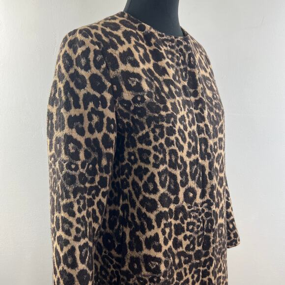 Zara Black Tan Overcoat Leopard Round Neck Snap Button Long Sleeve Size Small S - Picture 6 of 8